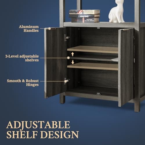 Midnight Oak Oxford Bookshelf, 5-Tier Tall Cabinet with Storage (1PCS)