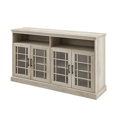 Walker Edison Classic White Oak 58" TV Stand with Glass Doors & Shelves