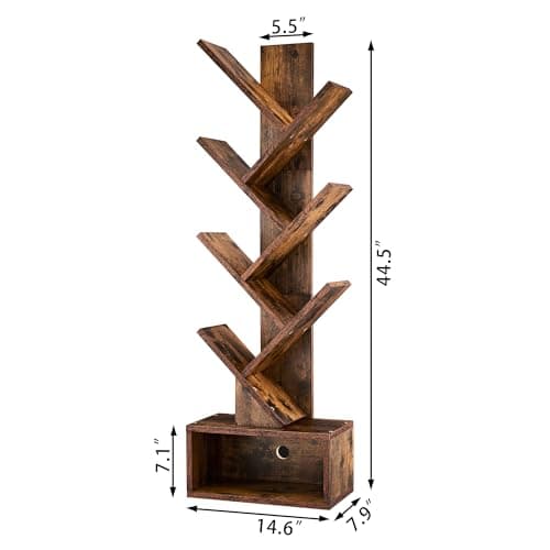 Hectieon 6 Tier Tall Bookcase with Drawer, Rustic Brown