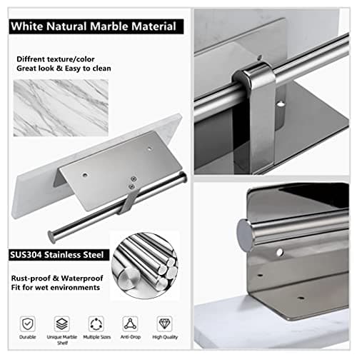Wall Mounted Toilet Paper Holder with Marble Shelf - Brushed Nickel - Large Size
