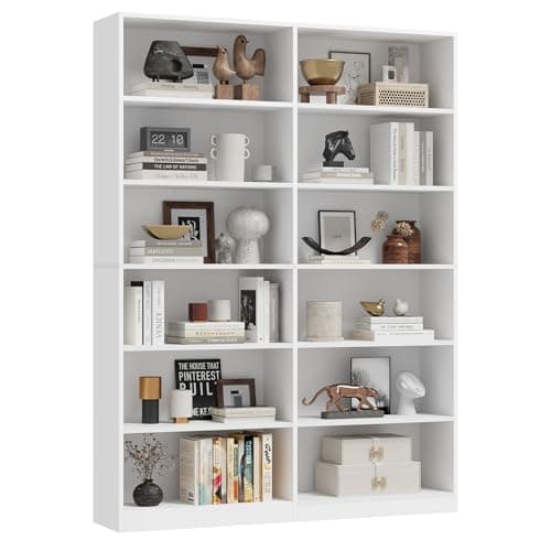 Double Wide 6-Tier Bookshelf, Tall Home Decor Bookcase, Black
