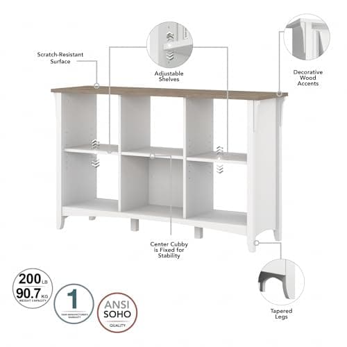 Bush Furniture Salinas 6 Cube Organizer - Pure White & Shiplap Gray