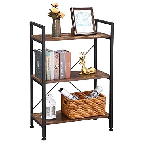 BEWISHOME 37" 3-Tier Rustic Brown Bookshelf for Small Spaces