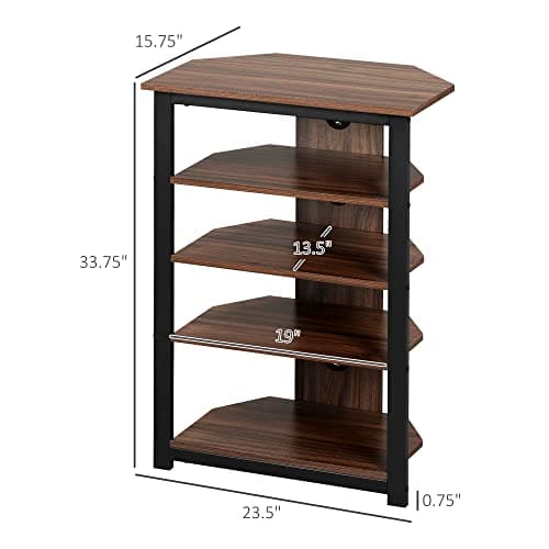 TV Stand with Storage Shelves and Steel Frame for Living Room, Brown Color