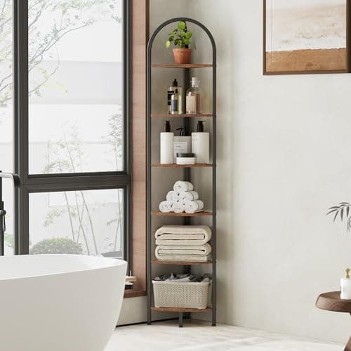 Homedy 6-Tier Arched Corner Shelf Stand, Industrial Brown & Black꽂'icon