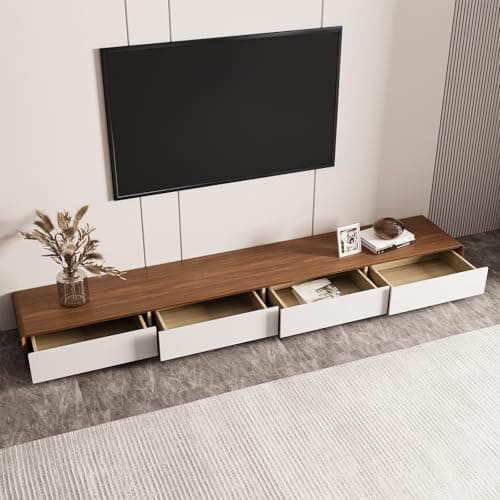 POVISON Modern Walnut TV Stand, 78 Inch Solid Wood with 4 Drawers, Full Assembled (TV Stand Only)