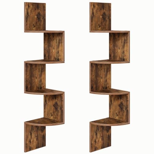 HOOBRO 5-Tier Rustic Brown Floating Corner Shelves for Living Room, Bedroom & More