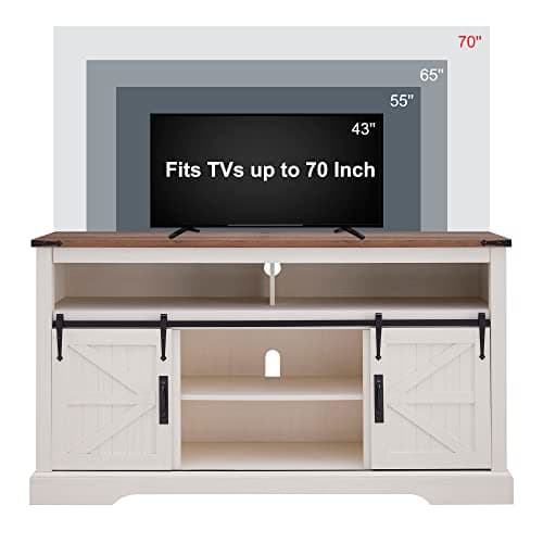 OKD Farmhouse 65+" TV Stand with Sliding Door & Storage