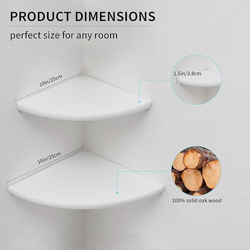 2 Pack Natural Oak Floating Corner Shelf, Wall Mount, 7 Inch, for Bedroom, Kitchen, Living Room