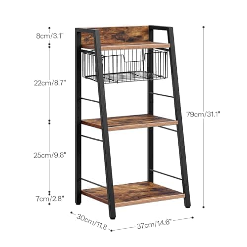 HOOBRO Rustic Brown & Black 3-Tier Floor Standing Bookshelf with Drawer