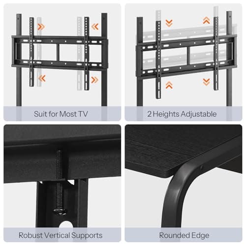 Corner TV Stand with Mount and Power Outlet, Rolling TV Stand for TVs up to 55 with LED Lights - Black for Living Room, Bedroom, Office