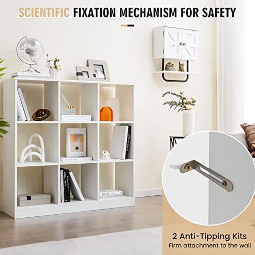 Giantex 9-Cube White Open Bookshelf, 4-Tiers Anti-Tipping, Modern Storage Organizer