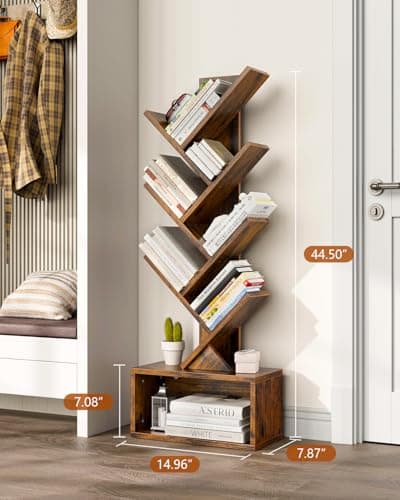 Rustic Brown 6-Tier LED Bookshelf with Music Sync & Remote Control