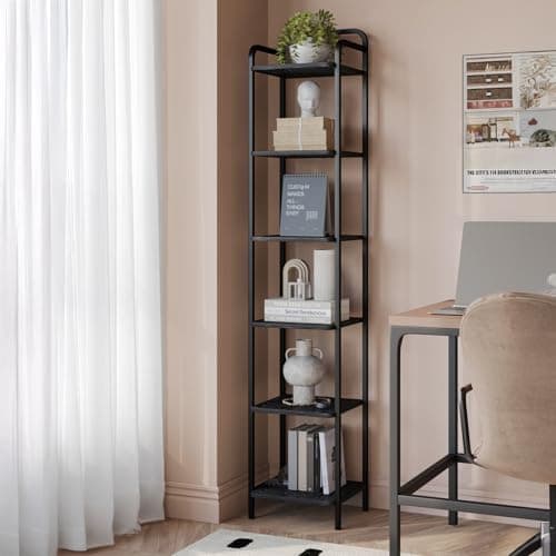 Rustic Brown and Black 5-Tier Narrow Bookshelf BC24501B