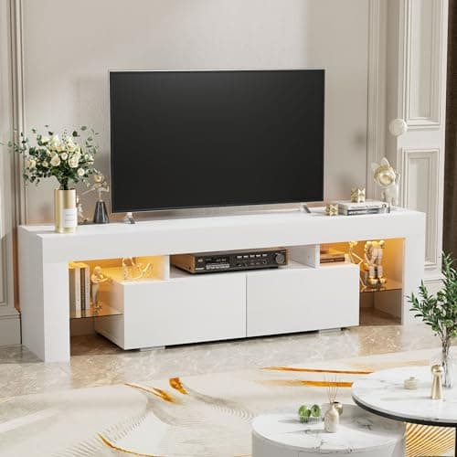Modern LED TV Stand, 60 Inch, White - YESHOMY Gaming Entertainment Center