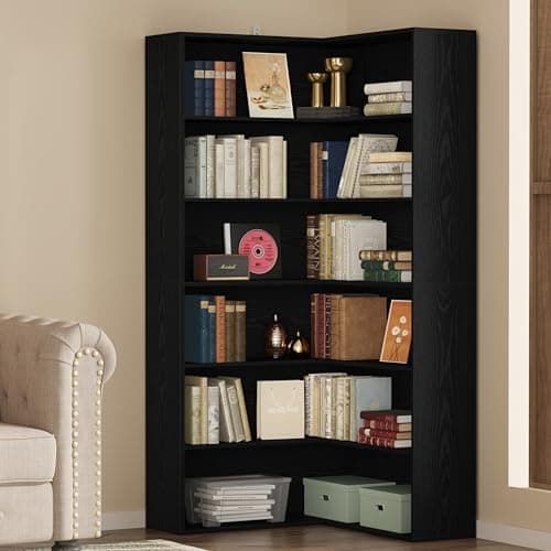 ANCTOR White 6-Tier Corner Bookshelf with Baffles for Living Room and Home Office