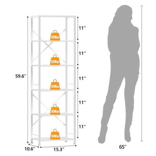 Furologee White Tall Bookshelf with 6 Shelves for Living Room and Home Office