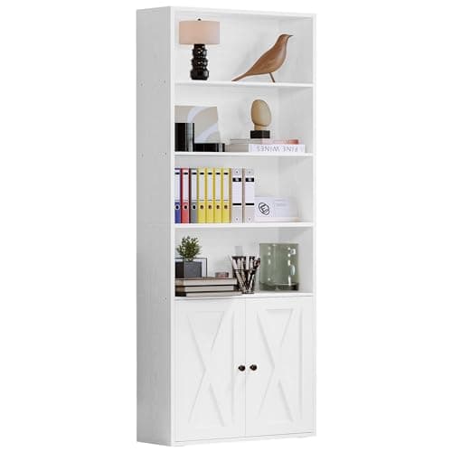 IRONCK Floor Standing 6-Shelf Bookcase with Doors 70 in Tall for Home Office and Living Room