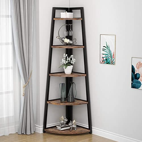 Tribesigns Grey 5 Tier Industrial Corner Ladder Shelf, 70 Inch Tall, Ideal for Living Room, Kitchen, Home Office