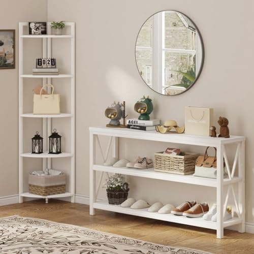 FATORRI White Oak 5 Tier Modern Corner Bookshelf Stand