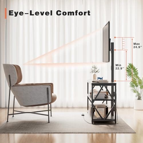 YESHOMY Adjustable Swivel TV Stand with Storage for Up to 75" TVs, Black