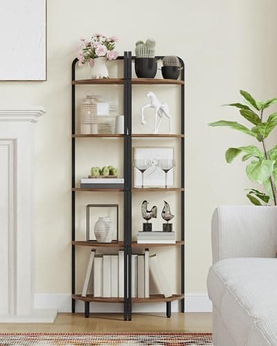 5-Tier Rustic Brown Metal Corner Shelf Stand CS06501B