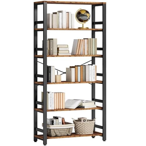 IRONCK Vintage Brown 6 Tier 31.5in Wide Bookshelf for Home Office, Living Room & Bedroom