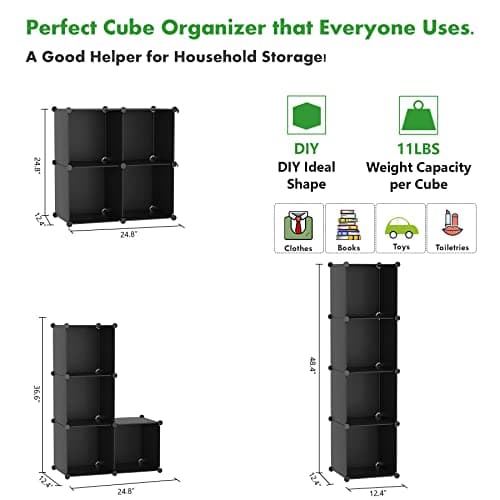 C&AHOME Cube Storage Organizer, 4-Cube Shelves, Black SHS04A