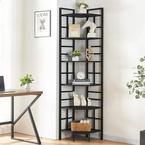 Industrial Corner Shelf Stand for Home Office, Living Room, and Bedroom