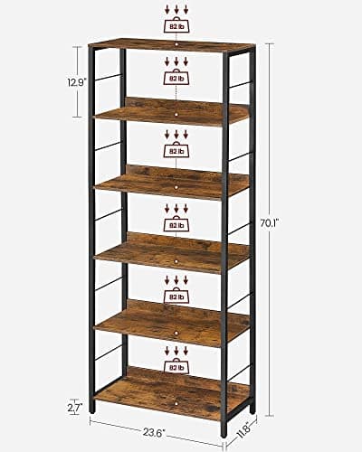 VASAGLE 6-Tier Industrial Bookshelf, Rustic Brown & Black for Living Room, Office ULLS118B01