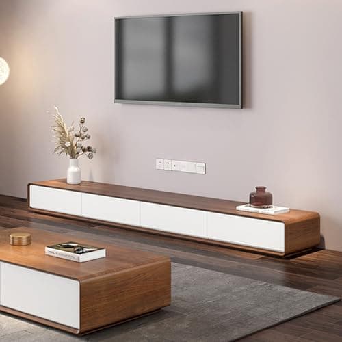 POVISON Modern Walnut TV Stand, 78 Inch Solid Wood with 4 Drawers, Full Assembled (TV Stand Only)