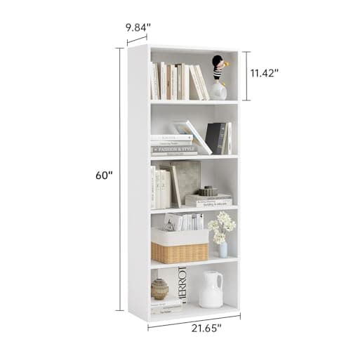 White 5-Tier MXV Bookshelf for Home Office, Living Room, Bedroom