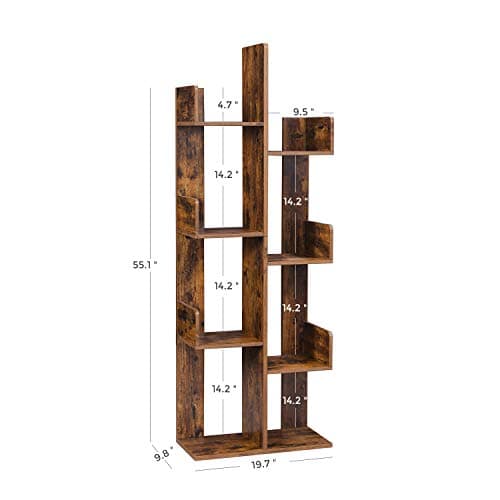 VASAGLE Rustic Brown Tree-Shaped Bookshelf with 8 Shelves