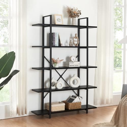 5 Tier Industrial Bookshelf for Bedroom, Living Room, Office - 70 Tall Rustic Storage Rack
