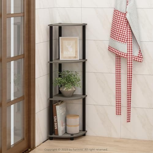Furinno Turn-N-Tube 4-Tier Corner Grey/Black Display Rack