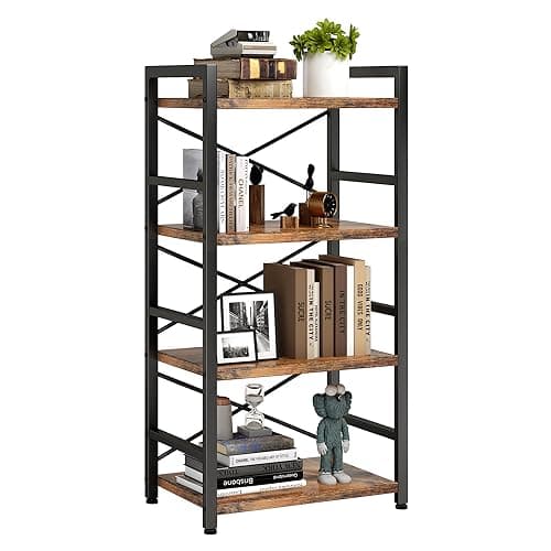 Rustic Brown 4 Tier Bookshelf for Living Room, Bedroom, Home Office