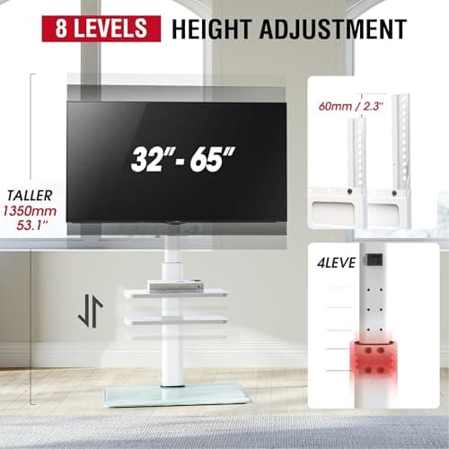 8 Level Adjustable Swivel TV Stand for 32-65" TVs, MAX VESA 400x400mm