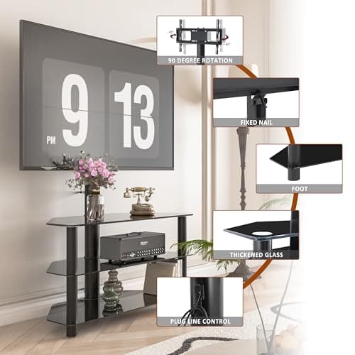 Heavy Duty Swivel Corner TV Stand with 3 Shelves & Cable Management