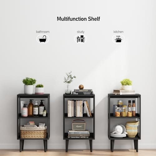 TUTOTAK 3-Tier Black Bookshelf, Storage Organizer for Home Office and Living Room