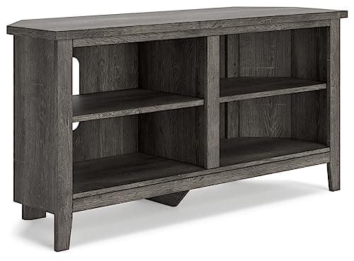 Signature Design by Ashley Modern Corner TV Stand, 4 Shelves, Up to 58" TVs, Whitewash & Gray
