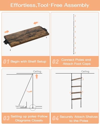 ALLZONE Tall Narrow Bookshelf, 4-Tier Ladder Bookcase for Small Spaces