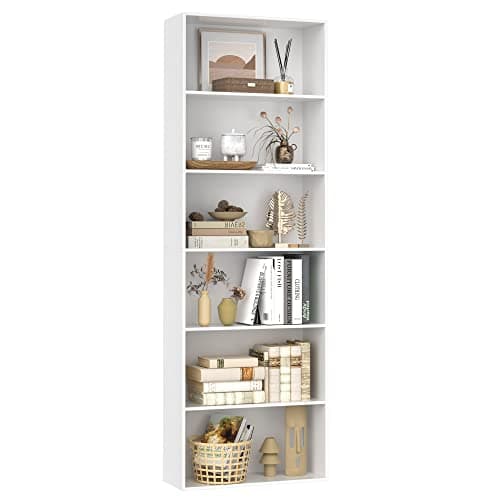 Fotosok Light Oak 6-Tier Bookshelf for Bedroom, Living Room & Office