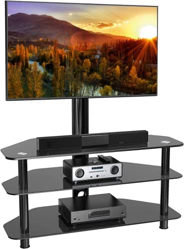 3-Tier Adjustable Tempered Glass TV Stand with Cable Management for 32-65 Inch Flat & Curved TVs
