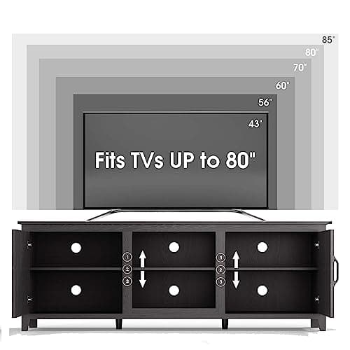 Black 70 Inch TV Stand, Wood Storage Cabinet, Modern Media Center for Living Room, Bedroom