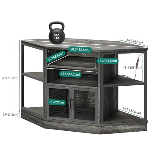 YITAHOME Corner TV Stand with LED Light, 19.7" D x 47" W x 28" H, Grey
