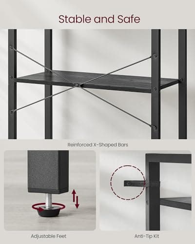 VASAGLE 5-Tier Industrial Style Bookshelf, Ebony & Ink Black, Living Room, Home Office ULLS061B56