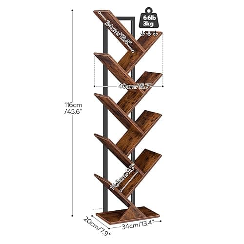 HOOBRO 9-Tier Rustic Brown Wooden Bookshelf for Living Room, Office, and Bedroom