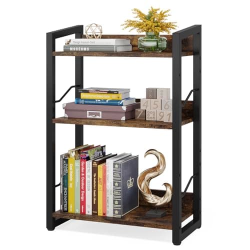Rustic Brown 3-Tier Industrial Bookshelf for Home Office and Bedroom