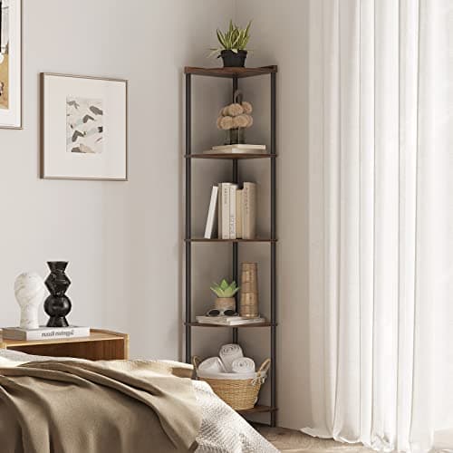 SUNMORY 5-Tier Corner Shelf Stand, Industrial 65" Living Room Display Organizer