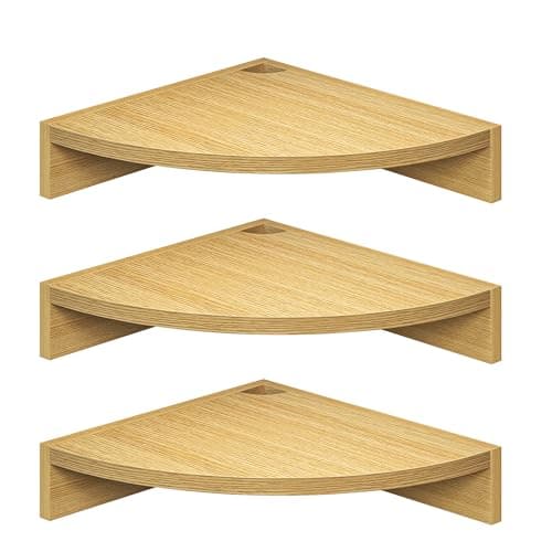 Oak Wood 3-Pack Corner Wall Shelves for Any Room